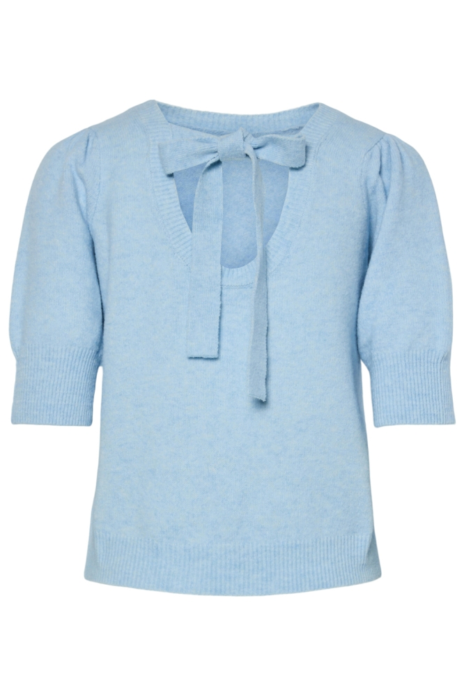 PCFUNIA SS O-NECK BOW KNIT TOP D2D 17161141 CASHMEERE BLUE